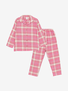 Пижамный комплект в клетку для маленьких девочек с воротником рубашки и длинными рукавами LCW baby
