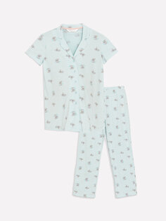 Пижамный комплект для беременных с короткими рукавами и воротником рубашки с рисунком LCW DREAM