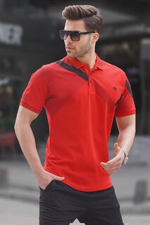 Красная мужская футболка поло с узором 6081 MADMEXT