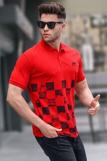 Красная мужская футболка поло с рисунком 5871 MADMEXT