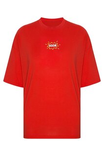 Красная футболка оверсайз с принтом на спине 2YXE2-45951-04 XHAN