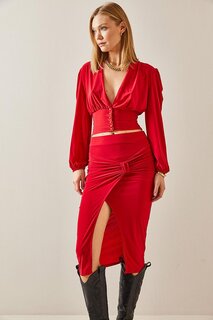 Красная юбка-миди с разрезом и бантом 4KXK7-47787-04 XHAN