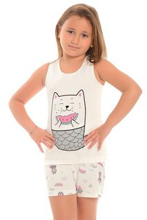 Пижамный комплект для девочек с толстыми хлопковыми лямками и шортами с рисунком LITTLE FROG KIDS, экрю