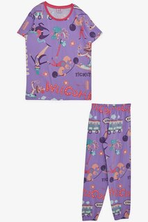 Пижамный комплект для девочки в цирковом стиле, сиреневый (4–8 лет) Breeze