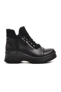 112 Черные кожаные женские ботинки на молнии Ayakmod