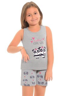 Пижамный комплект для девочек с толстыми хлопковыми лямками и шортами с рисунком LITTLE FROG KIDS, серый