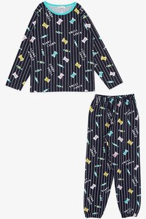 Пижамный комплект для девочек, темно-синий с ярким карамельным узором (4–8 лет) Breeze