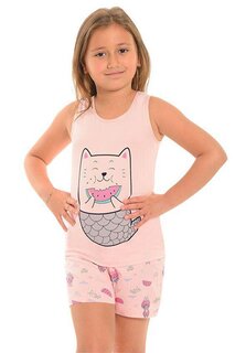 Пижамный комплект для девочек с толстыми хлопковыми лямками и шортами с рисунком LITTLE FROG KIDS, персик