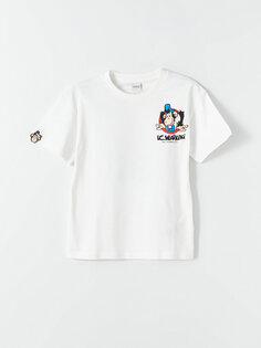 Удобная футболка для мальчиков с круглым вырезом и принтом ностальгических обезьян LCW Kids, экрю