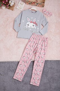 Пижамный комплект для девочек с повязками на глазу Grey Rabbit с принтом и надписью 16346 Pijakids