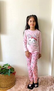 Пижамный комплект для девочек с розовым бантом и повязкой на кошачий глаз 16337 Pijakids