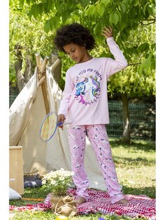 Пижамный комплект для девочки с круглым вырезом и длинными рукавами Vitmo Vitamin, розовый