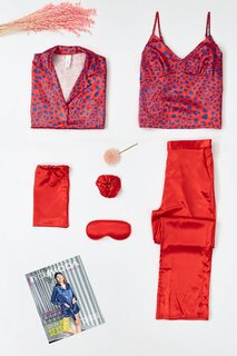 Красный пижамный комплект из 6 предметов с леопардовым принтом FOR YOU MODA