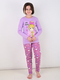 Пижамный комплект для девочки с круглым вырезом и длинными рукавами Vitmo Vitamin, сирень