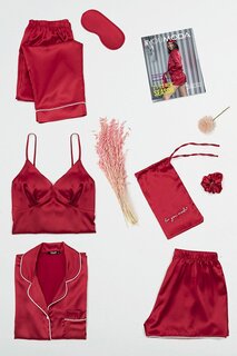 Красный пижамный комплект из 7 предметов с бюстье FOR YOU MODA