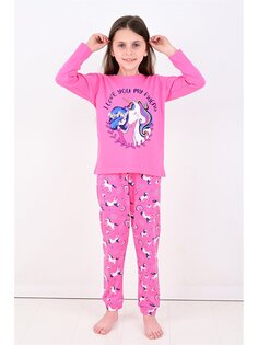 Пижамный комплект для девочки с круглым вырезом и длинными рукавами Vitmo Vitamin, фуксия