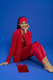 Красный пижамный комплект-бюстье со складками из 6 предметов FOR YOU MODA