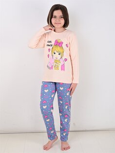 Пижамный комплект для девочки с круглым вырезом и длинными рукавами Vitmo Vitamin, лососевый розовый