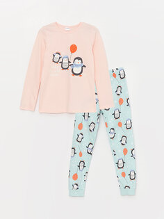 Пижамный комплект для девочки с круглым вырезом и длинными рукавами LCW DREAM