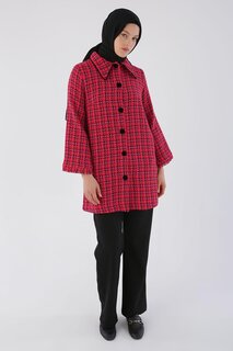 Красный бархатный твидовый пиджак с рубашечным воротником на пуговицах ALL DAY