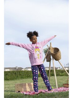 Пижамный комплект для девочки с круглым вырезом и длинными рукавами Vitmo Vitamin, розовый