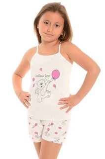 Пижамный комплект для девочки с хлопковыми шортами с тонкими бретелями и узором LITTLE FROG KIDS, экрю