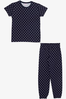 Пижамный комплект для девочки с узором в горошек, темно-синий (4–8 лет) Breeze, темно-синий