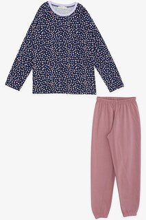 Пижамный комплект для девочки с узором, темно-синий (4–8 лет) Breeze, темно-синий