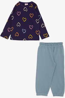 Пижамный комплект для девочки фиолетового цвета с ярким узором в виде сердечек (1–4 года) Breeze