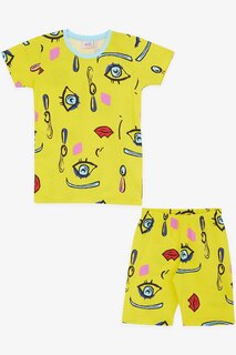 Пижамный комплект для девочки с шортами, желтый с рисунком (4–8 лет) Breeze