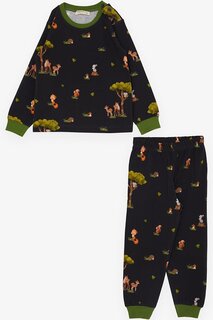 Пижамный комплект для девочки, лесная тематика, с рисунком милых животных, темно-синий (1–4 года) Breeze