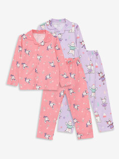Пижамный комплект для маленьких девочек с воротником-поло и длинными рукавами, 2 предмета LCW baby