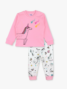 Пижамный комплект для маленьких девочек с круглым вырезом и длинными рукавами LUGGİ BABY, розовый