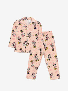 Пижамный комплект для маленьких девочек с воротником рубашки и длинными рукавами с принтом Минни Маус LCW baby