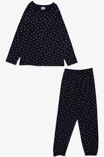 Пижамный комплект для девочки, темно-синий с узором в виде сердечек (9–12 лет) Breeze
