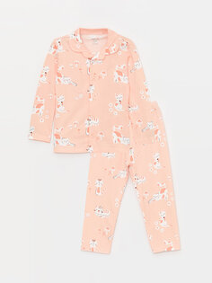 Пижамный комплект для маленьких девочек с воротником рубашки и длинными рукавами с принтом LCW baby, светло-розовый с принтом