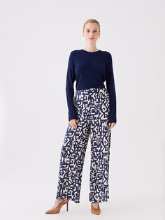 Удобные женские брюки с рисунком и эластичной резинкой на талии LCW Modest, темно-синий с принтом