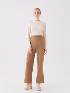 Удобные женские брюки с собственным узором и эластичной резинкой на талии LCW Modest, кофе с молоком