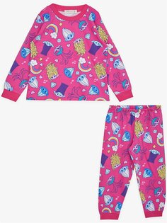 Пижамный комплект для маленьких девочек с круглым вырезом и длинными рукавами с принтом Breeze, фуксия