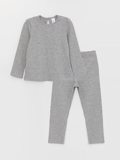 Пижамный комплект для маленьких девочек с круглым вырезом и длинными рукавами с принтом LCW ECO