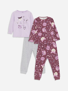 Пижамный комплект для маленьких девочек с круглым вырезом и длинными рукавами, 2 шт. LCW baby, светло-сливовый принт