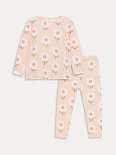 Пижамный комплект для маленьких девочек с круглым вырезом и принтом LCW baby, матовый розовый с принтом