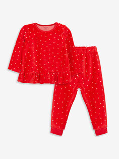 Пижамный комплект для маленьких девочек с круглым вырезом и длинными рукавами в горошек LCW baby
