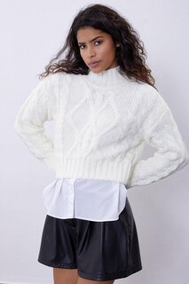 Кремовый короткий вязаный свитер с узором SWK4306KR Sherin