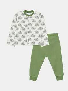 Пижамный комплект для маленьких девочек с круглым вырезом и принтом LUGGI BABY, зеленый