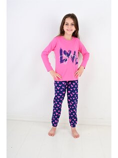 Пижамный комплект для маленьких девочек с круглым вырезом и длинными рукавами с принтом Vitmo Vitamin, темно-розовый