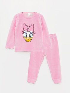 Пижамный комплект для маленьких девочек с круглым вырезом и длинными рукавами с принтом Daisy Duck LCW baby