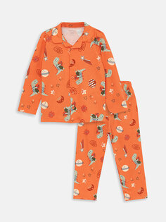Пижамный комплект для маленьких мальчиков с воротником-поло LCW baby, оранжевый принт
