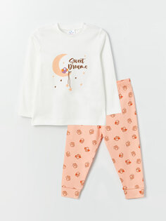 Пижамный комплект для маленьких девочек с круглым вырезом и принтом LUGGI BABY, экрю