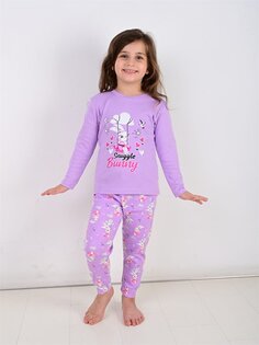 Пижамный комплект для маленьких девочек с круглым вырезом и принтом Vitmo Vitamin, сирень